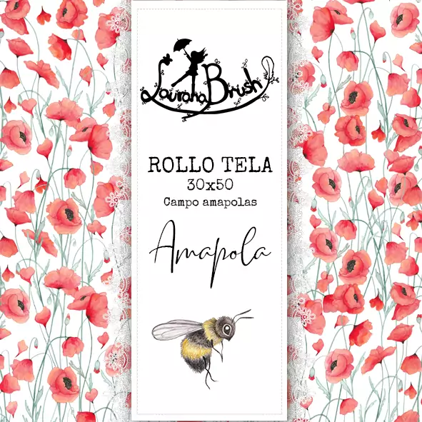 portada con rollo de tela de amapolas